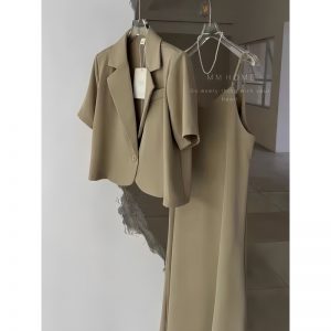 Set Váy 2 Dây Dáng Suông Mix Áo Blazer Ngắn Tay Thanh Lịch Sang Trọng